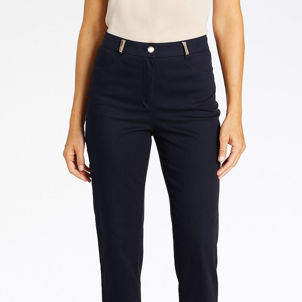 St. John Sport Navy Blue Stretch Cotton Twill Straight Leg Pants Size 10